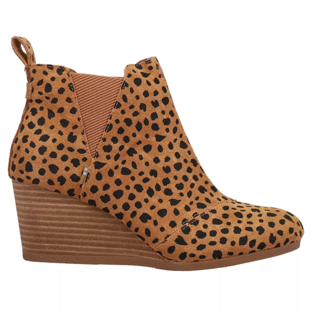 TOMS Kelsey Leopard Pull On Wedge Booties Womens Brown Casual Boots Size 7